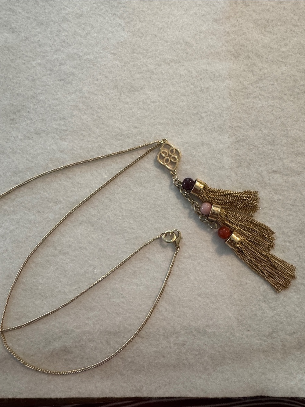 Gold Tassel Pendant Necklace with Multicolor Beads